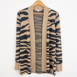 Loft Tan Wool Blend Animal Print Long Sleeves Open Front Cardigan Size XS